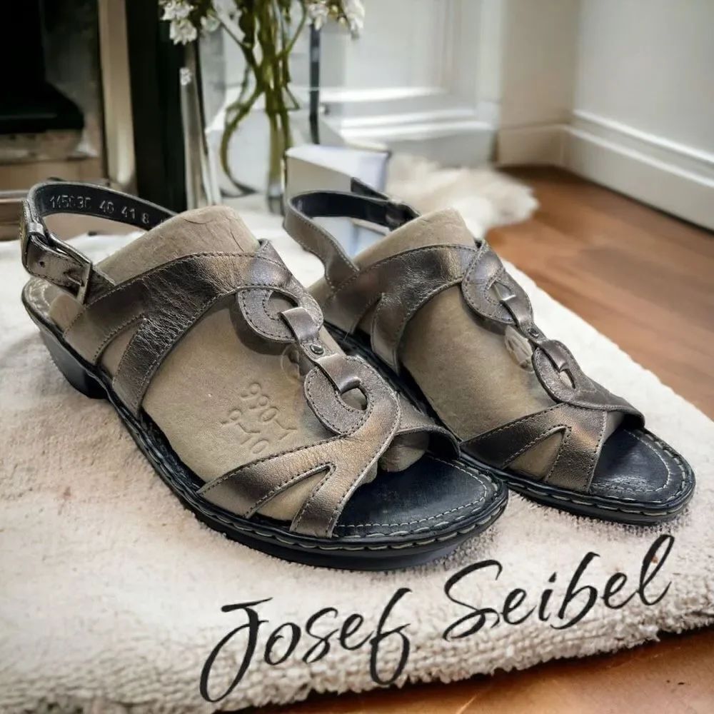 Josef Seibel Erica Womens Metallic Slingback Leather Sandals Gray Size 40